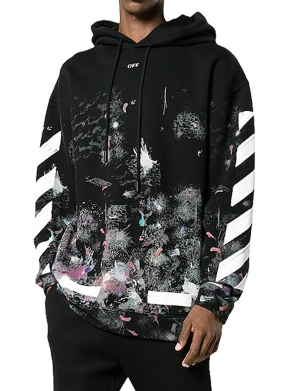 OFF WHITE Black Paint-Splatter Pullover Hoodie